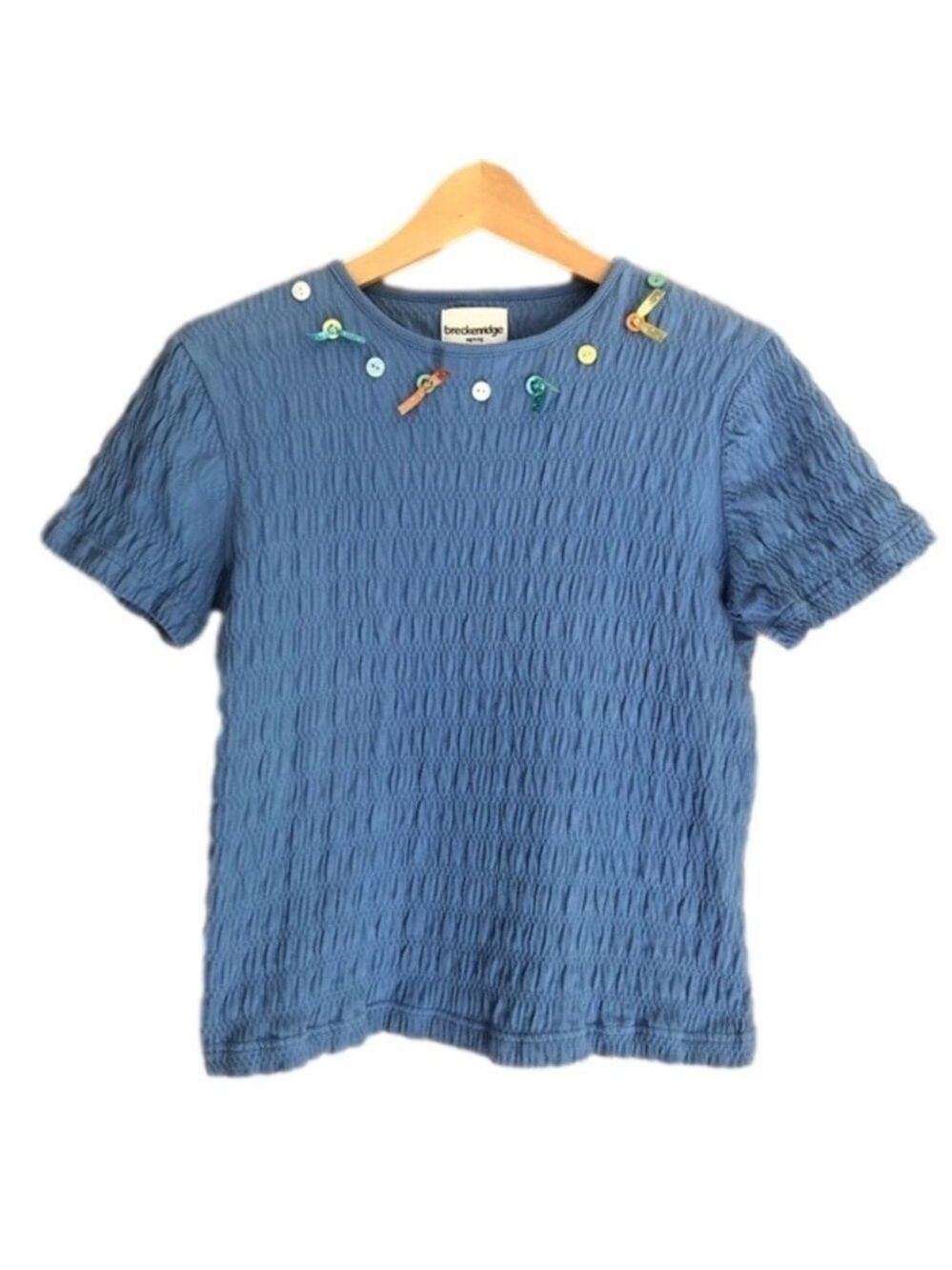 Vintage Breckinridge Petite button trim smocked tee size SP